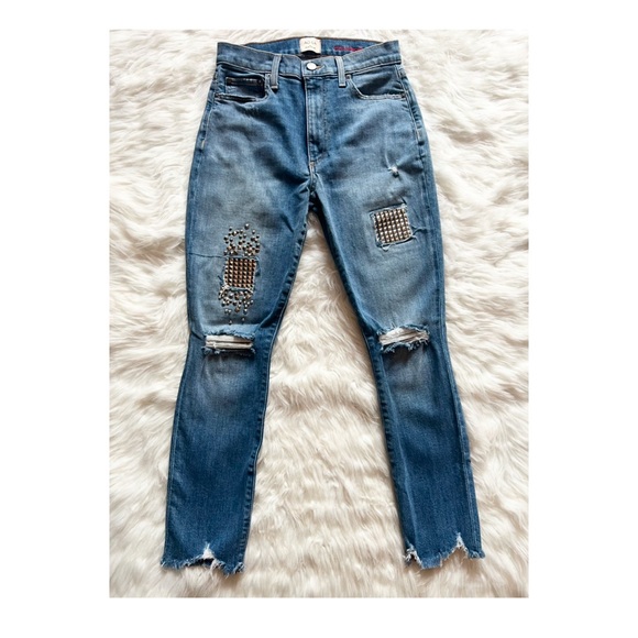 ALICE + OLIVIA AO.LA High Waisted Ripped Embellished Jeans - Picture 2 of 9
